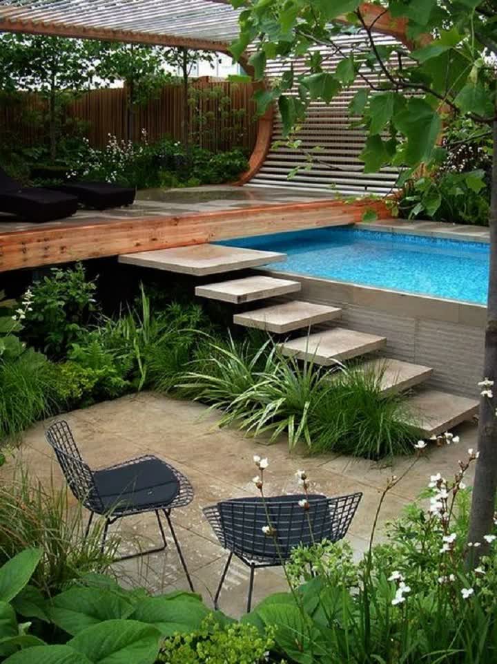 concepto de jardinería de piscina grande